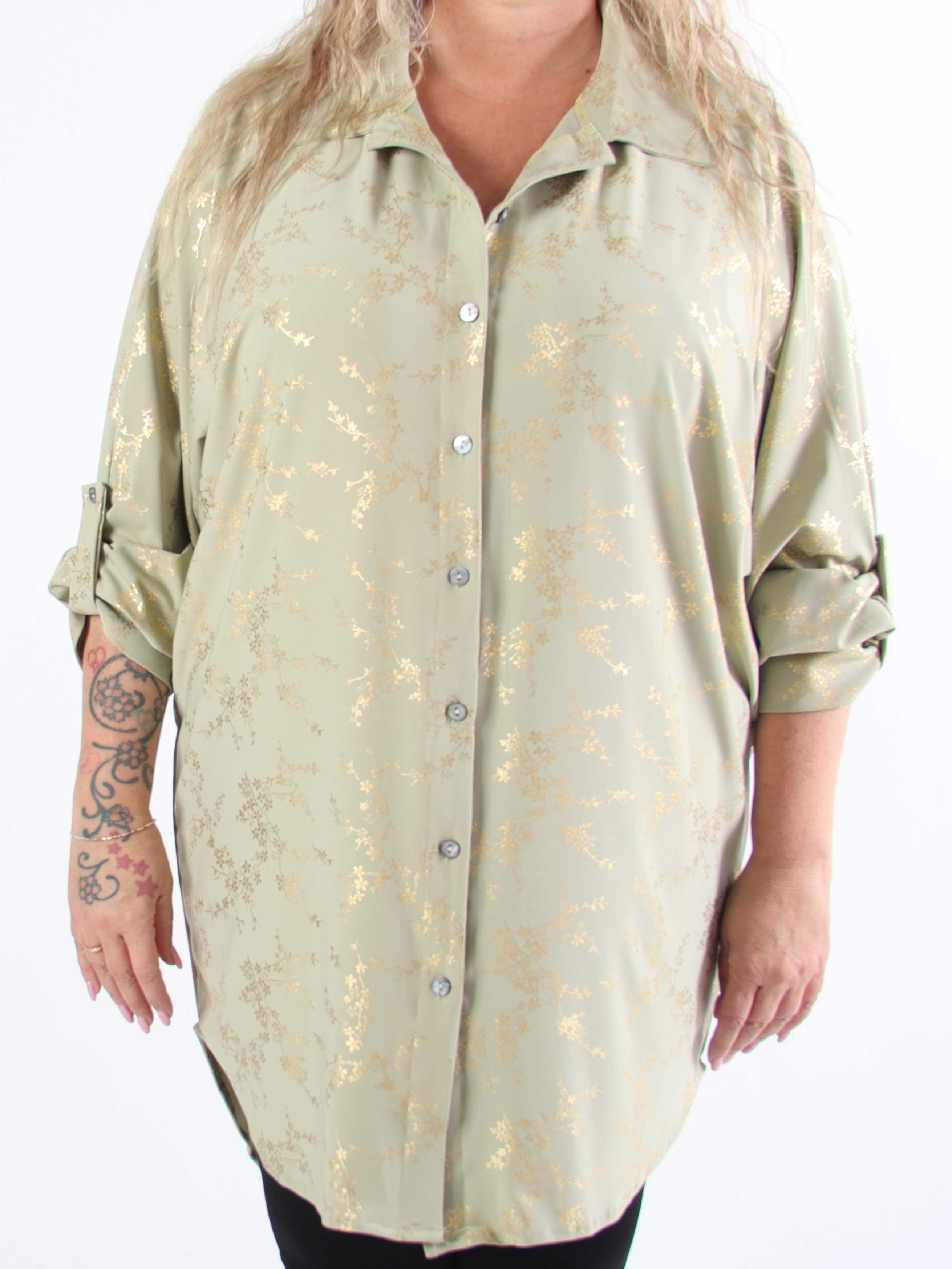 Mia Gold - Skjortklänning i plus size med resår och gulddetaljer